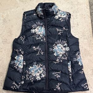 LOFT Navy Floral Puffer Vest